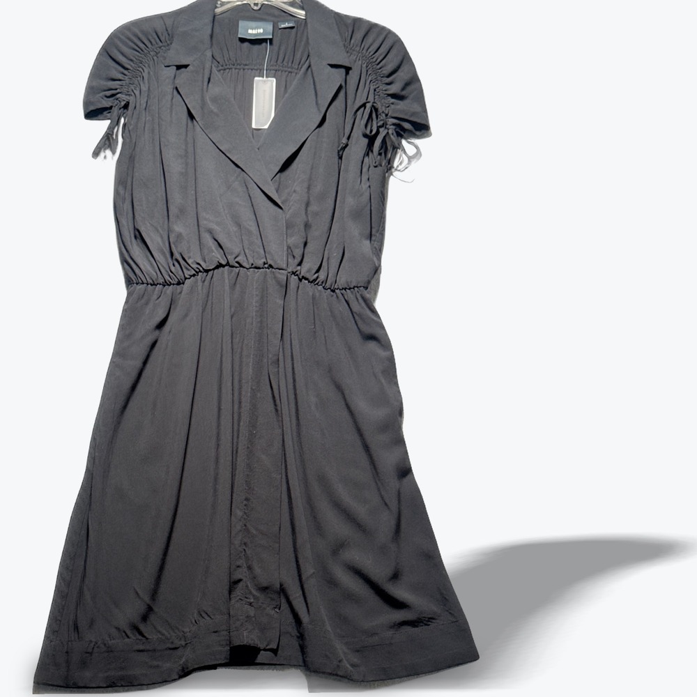 Maeve by Anthropologie Wrap Style Dress Black Elastic Waist Pockets Small NEW